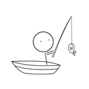 A little stick-figure fisherman in a boat, the site's icon