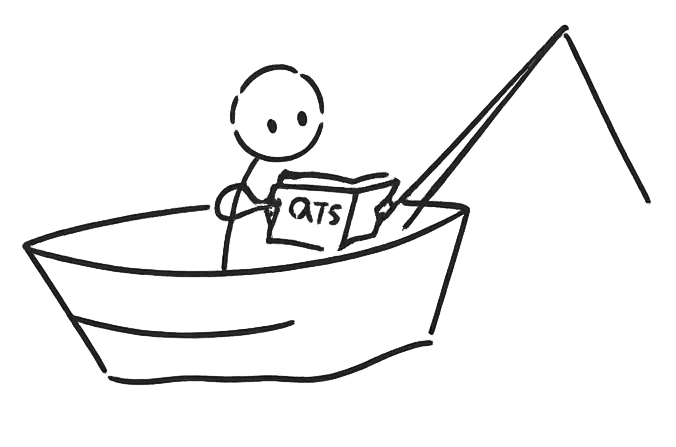 A little stick-figure reading a book in a boat, matching the site's fisherman icon