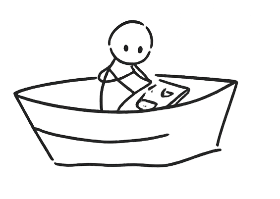 A little stick-figure writing in a boat, matching the site's fisherman icon